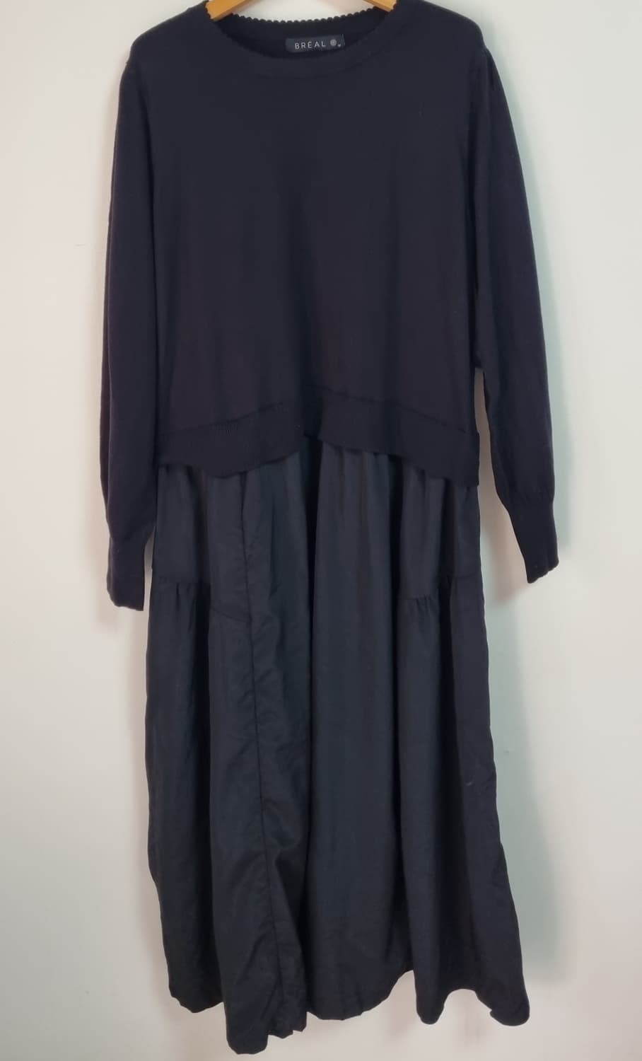 실측 M (66) BREAL 블랙 니트 긴팔 롱 원피스 상품이미지1