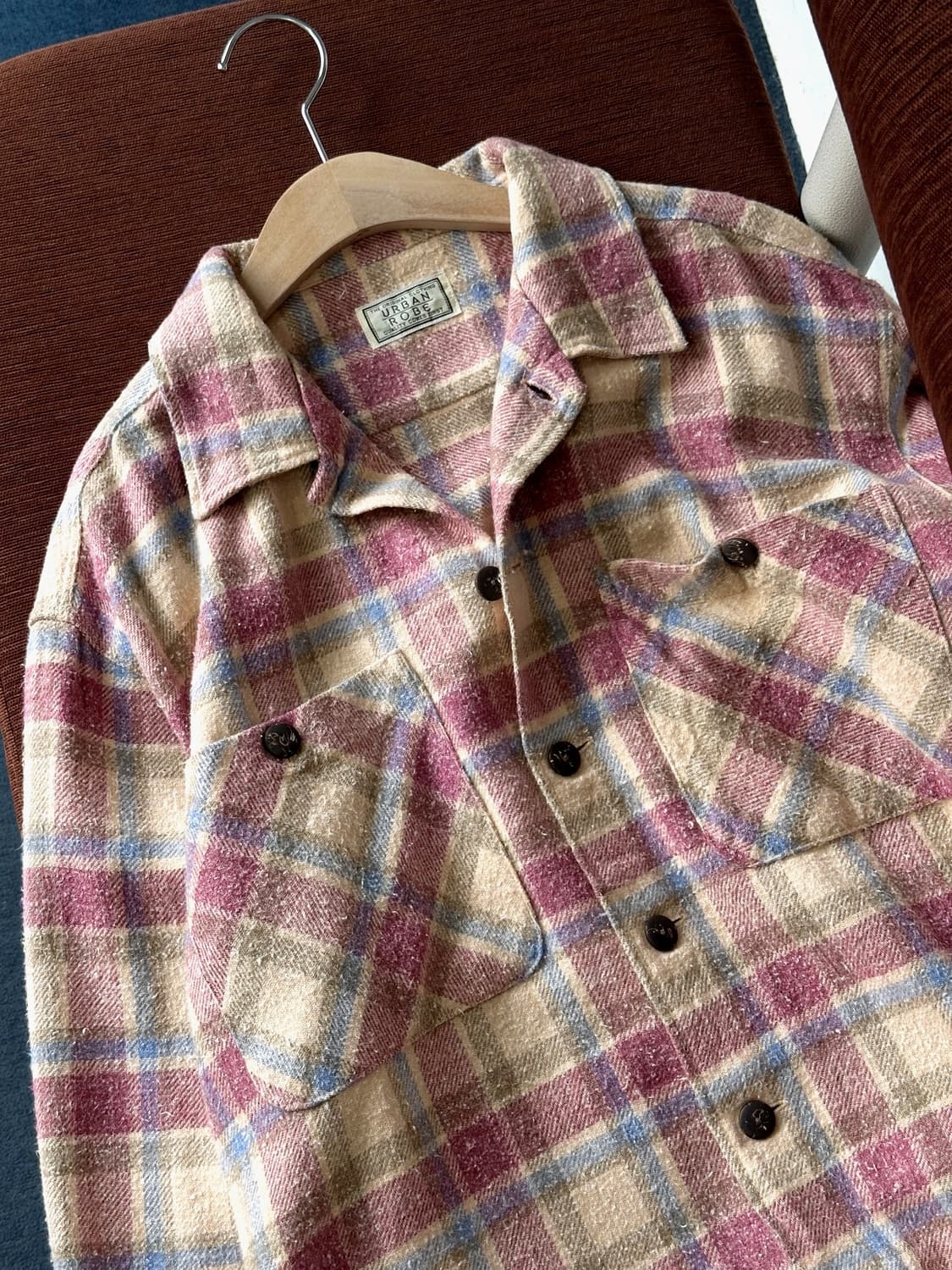 Cotton woven nel check wide shirt 상품이미지1