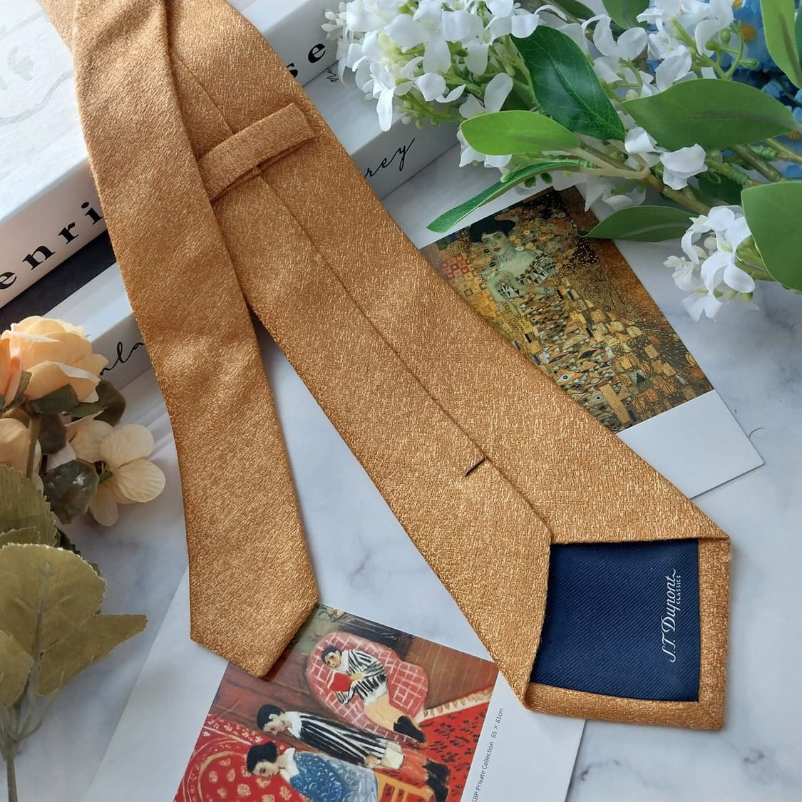 에스 티 듀퐁 실크 골드 텍스처 넥타이 8cm A+등급 K1426
 상품이미지5