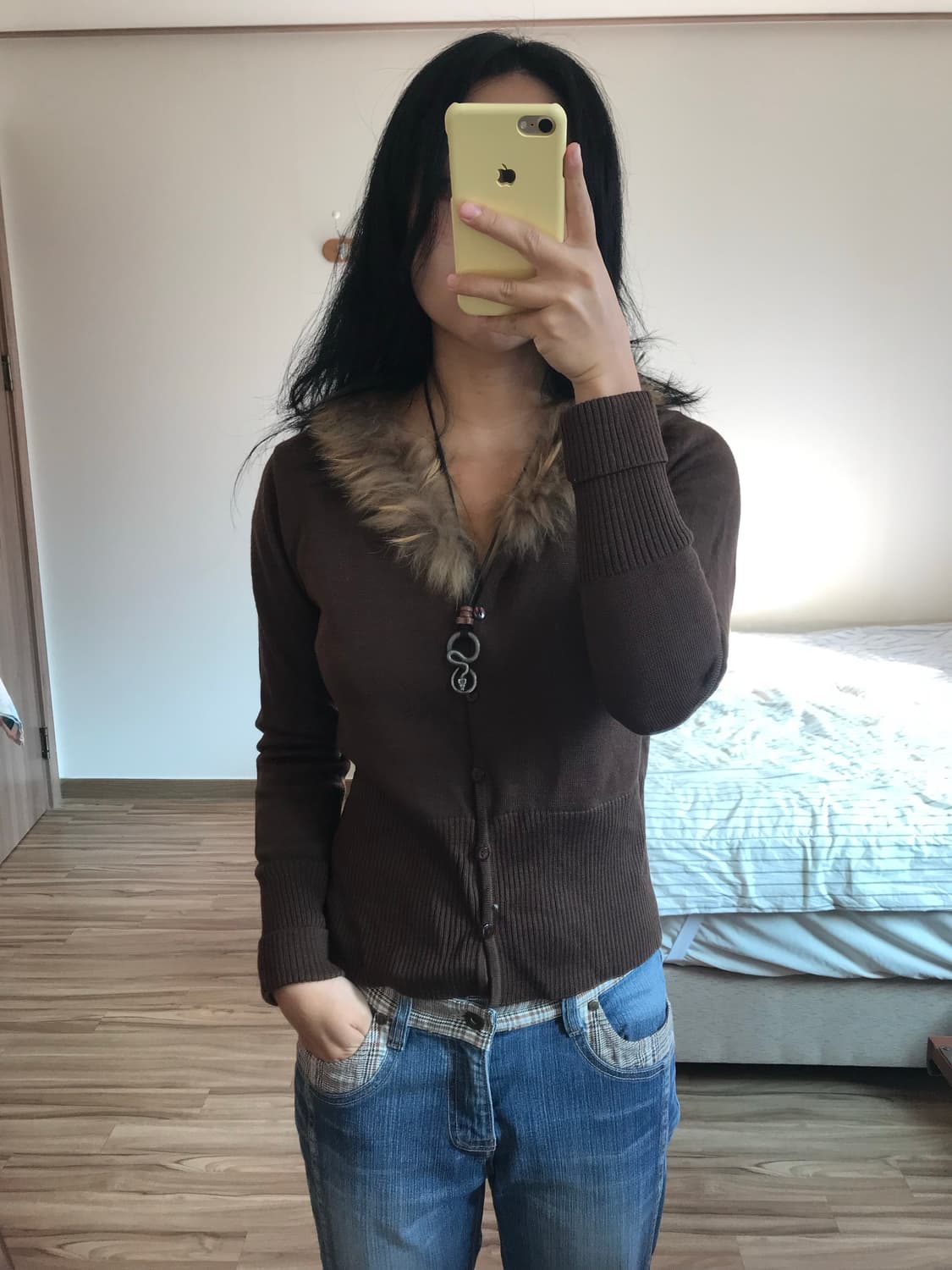 브라운 퍼 가디건 상품이미지1