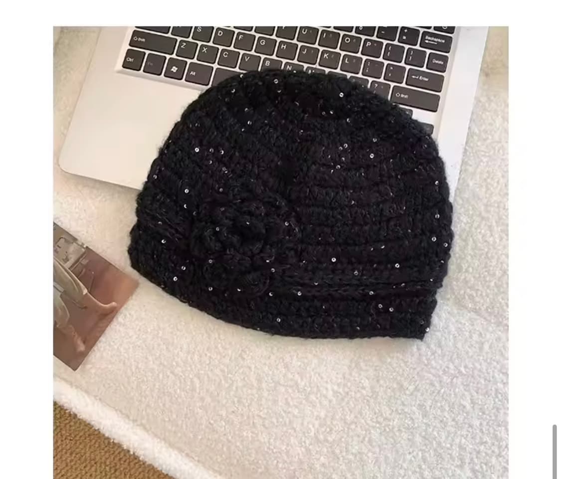 Sequin Flower Knit Beanie 상품이미지1