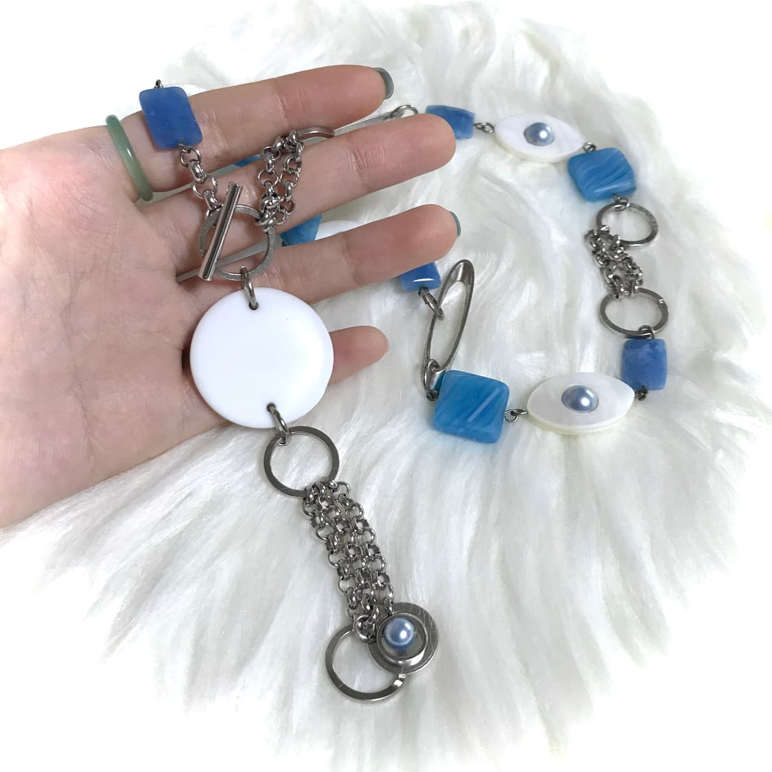 빈티지 블루 아크릴 토글바 체인 목걸이 상품이미지3