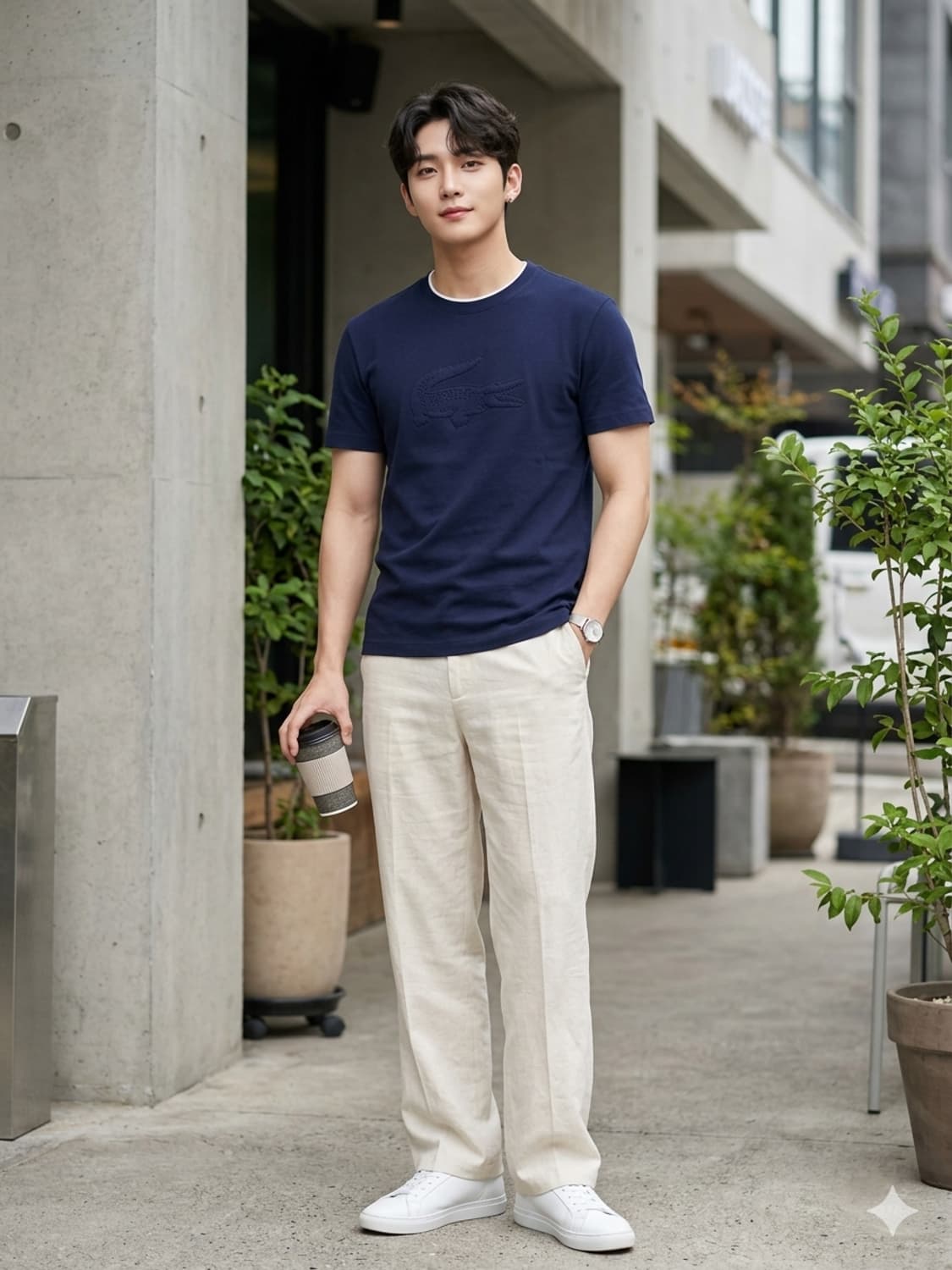 라코스테 레귤러 핏 입체 빅로고 반팔 티셔츠 네이비 상품이미지1