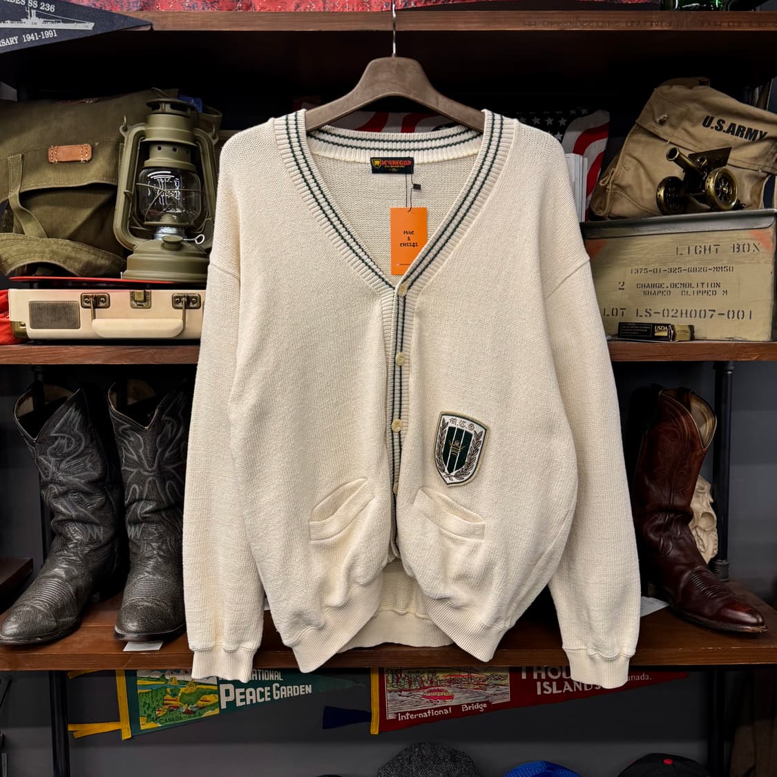 90s 맥그리거 월계수 와펜 패치 프레피 빈티지 크리켓 가디건 니트 상품이미지1