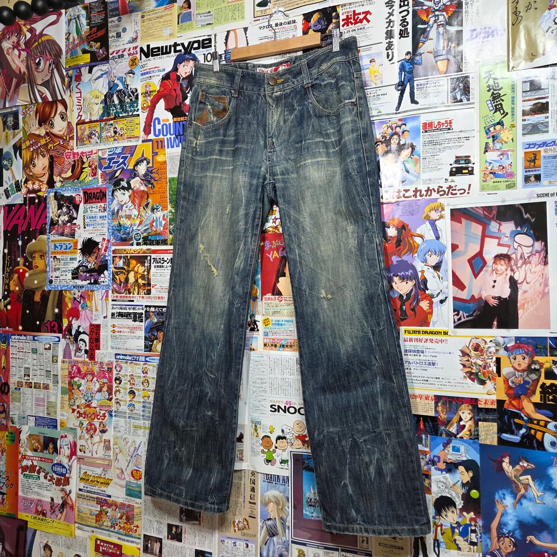 브라운 포켓 자수 빈티지 워싱 데미지 데님 팬츠 상품이미지7