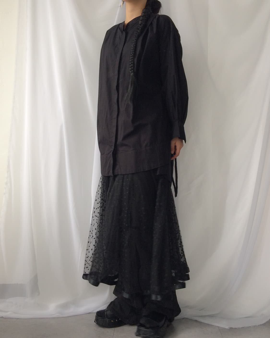 Star pattern see through layered long sk 상품이미지7