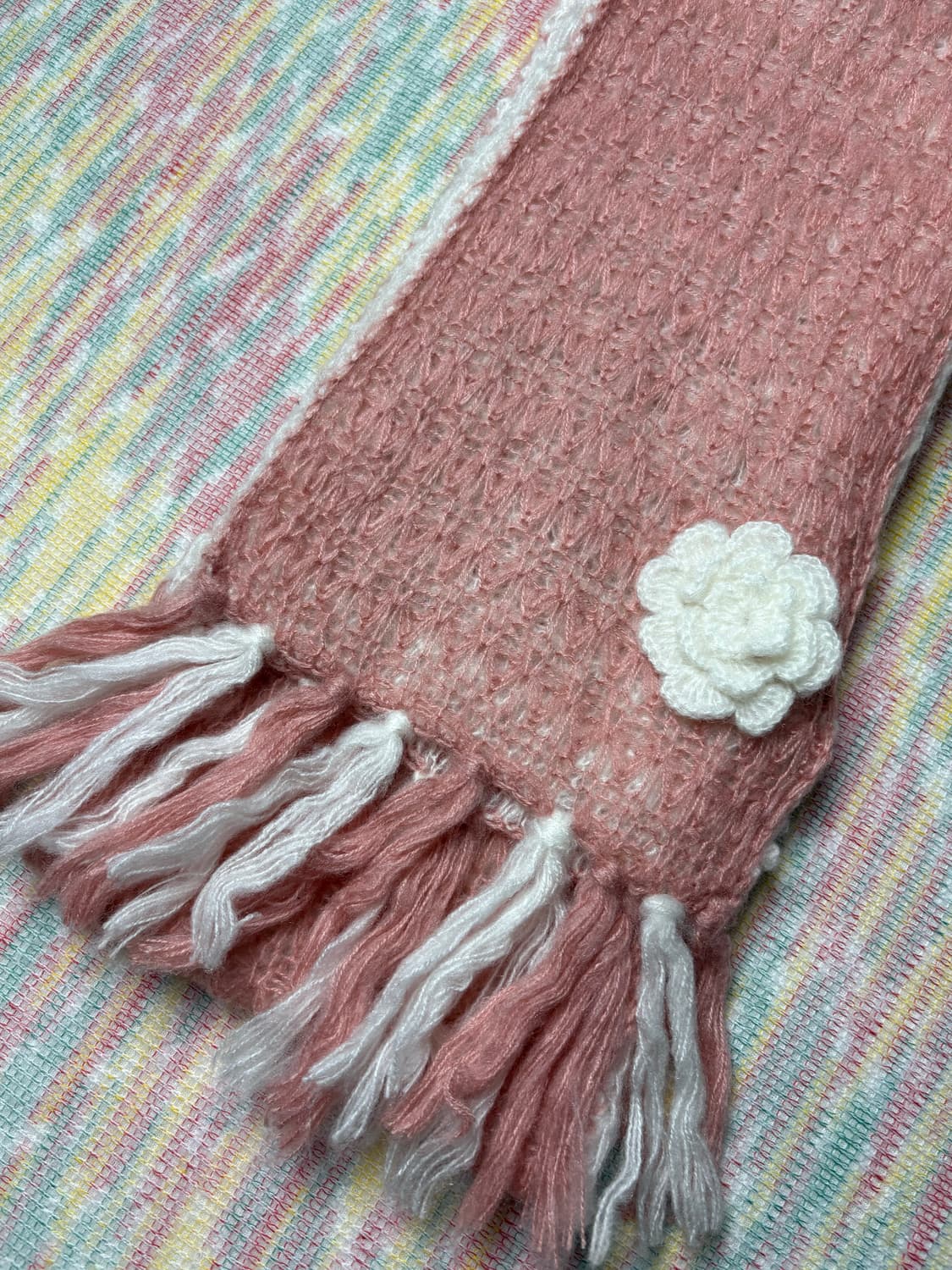 코랄 핑크 플라워 뜨개 머플러 상품이미지7