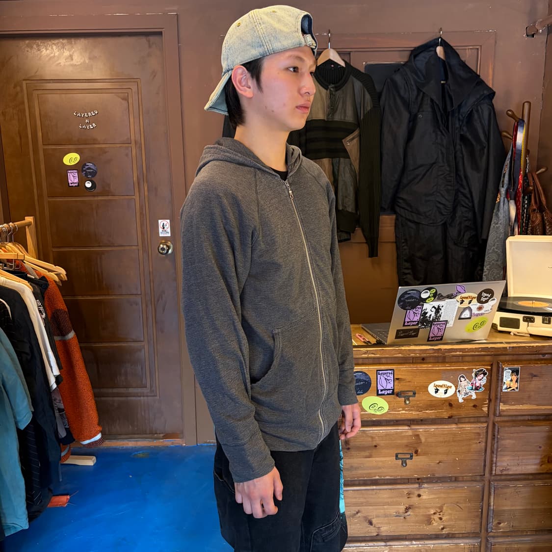 BEAMS 더블페이스 빈티지 그레이 후드집업 상품이미지7