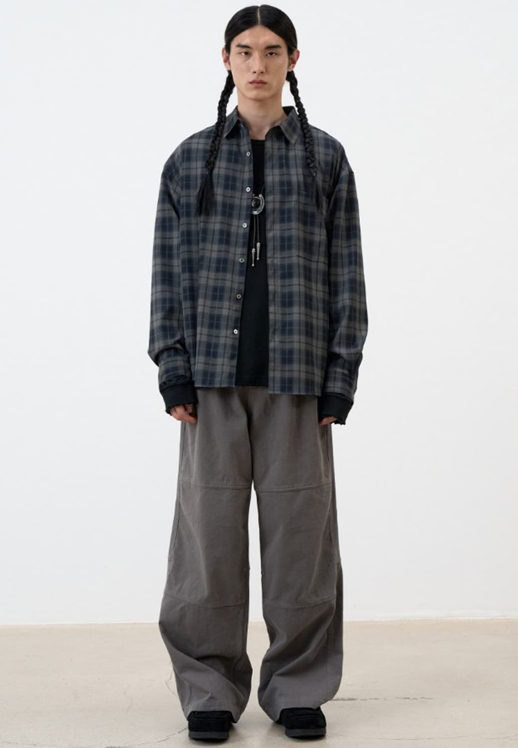 아르반 올드필름 체크셔츠 세이지 카키 3사이즈 상품이미지2