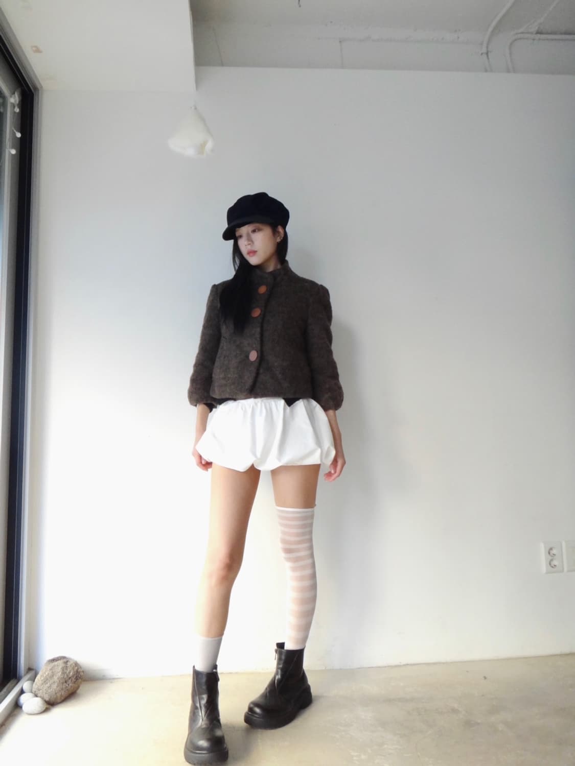 Latte semi puff short coat / brown 상품이미지6