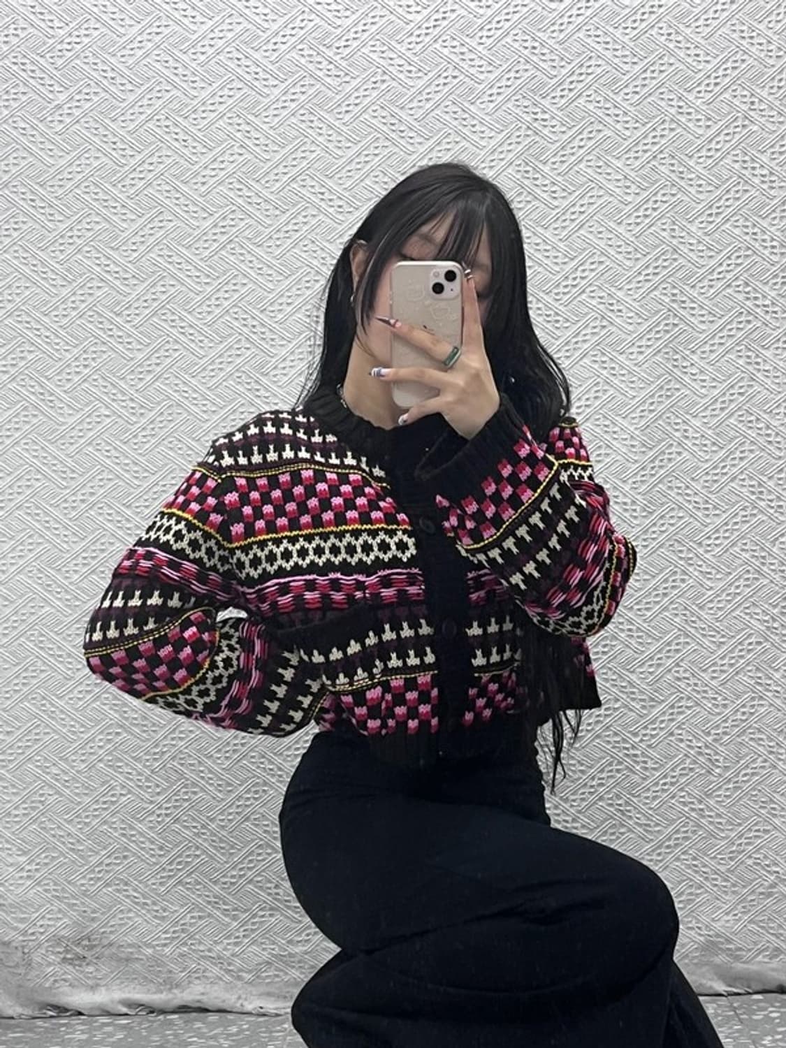 자라 자카드 히피 보헤미안 뜨개패턴 가디건 L C07727 상품이미지1