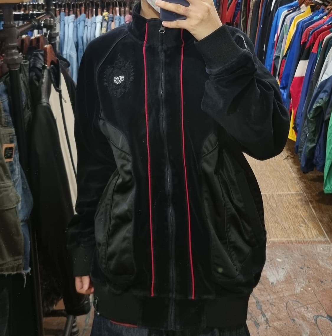 [Hi] vtg 빈티지 벨로아 벨벳 져지 블랙 상품이미지1
