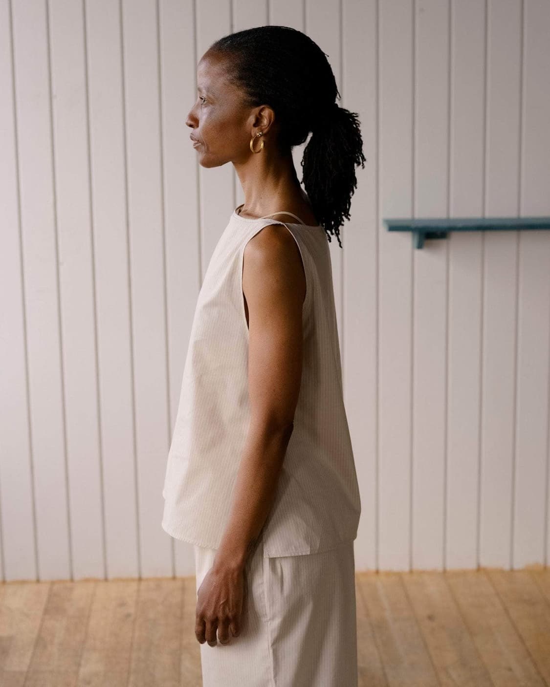 [XS,S,M]베이스레인지 Decti 오가닉 스트라이프 탑/브라운 상품이미지2