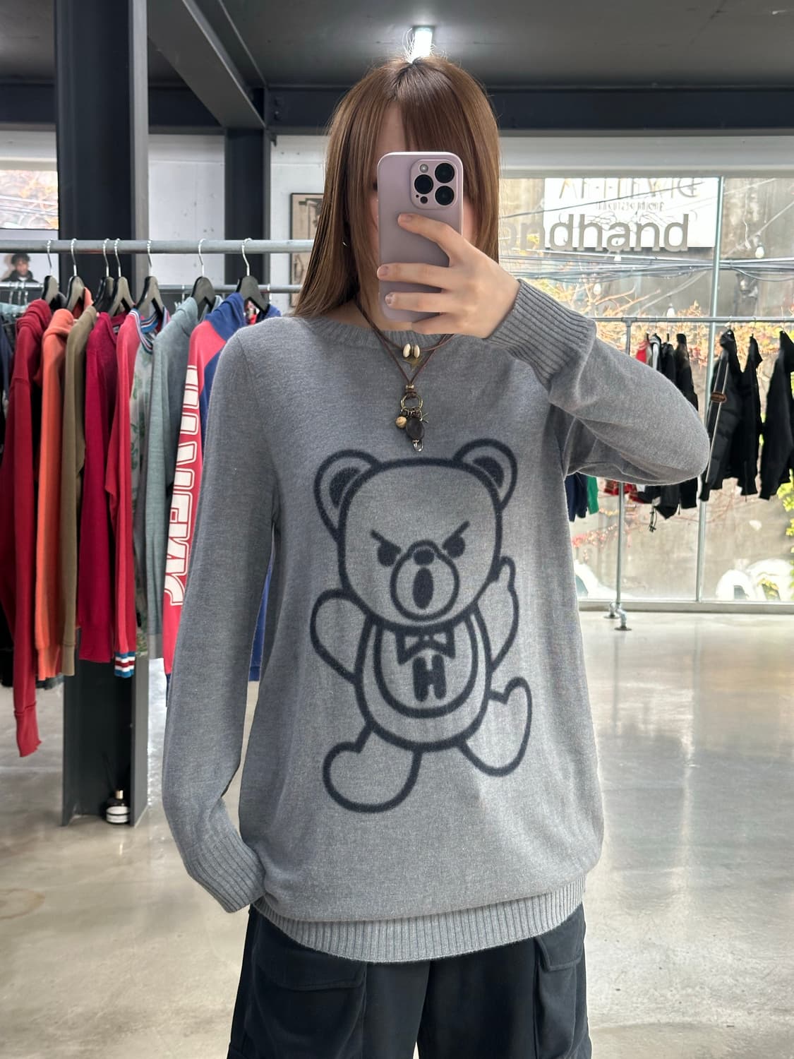 히스테릭글래머 퍽베어 빅로고 크루넥 니트 상품이미지1