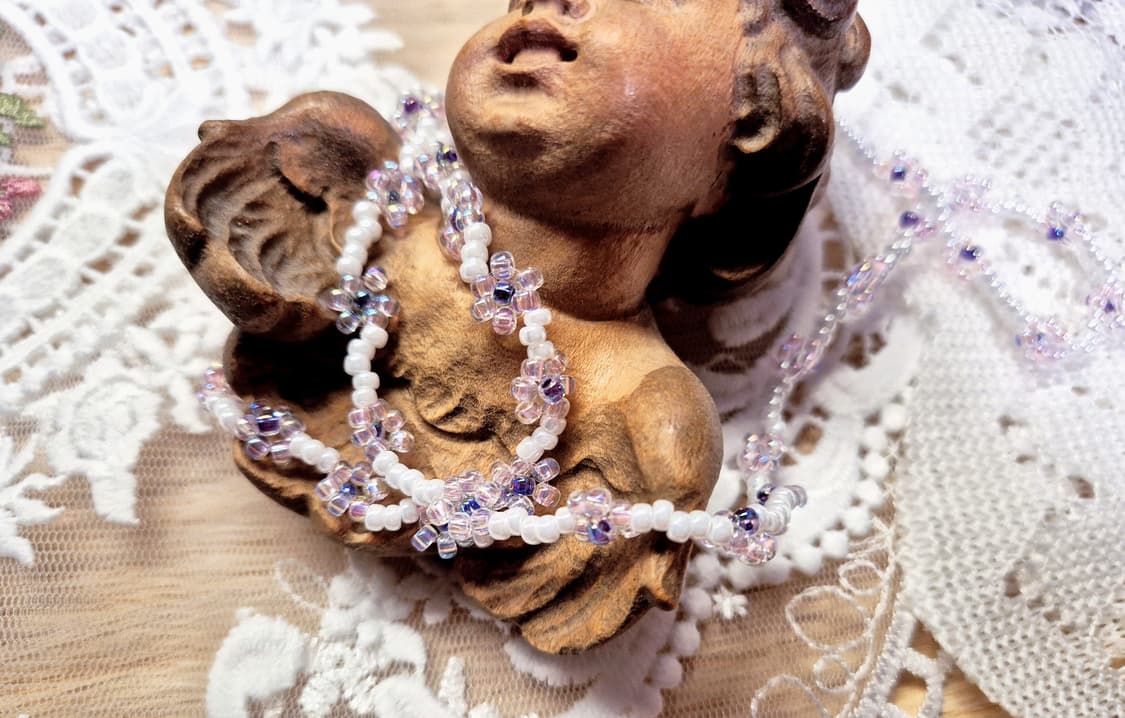 핸드메이드)비즈 꽃 목걸이 팔찌 세트 상품이미지9