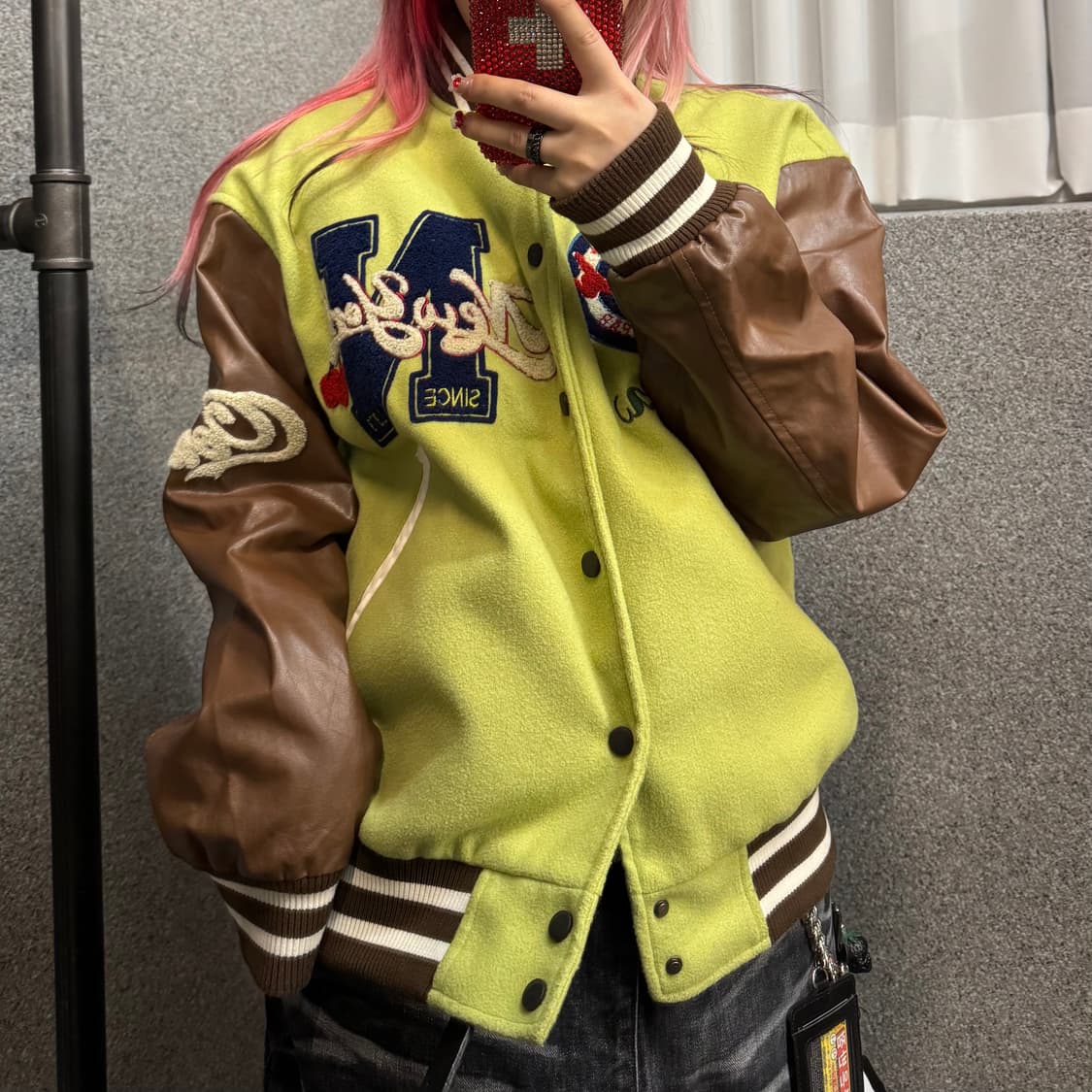 patch detail leather bomber jacket 상품이미지1