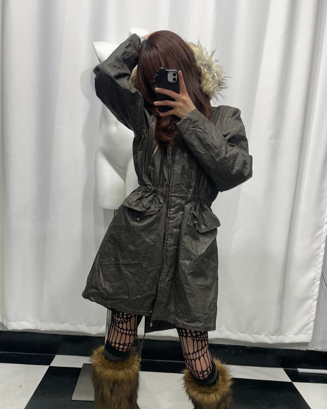 🎸카키 퍼 코팅 롱 자켓🎸 상품이미지3