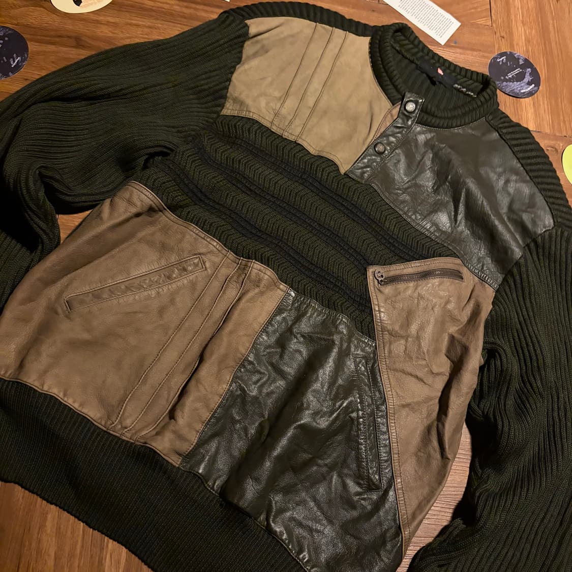 90s Mix matched Leather wool knit 상품이미지3