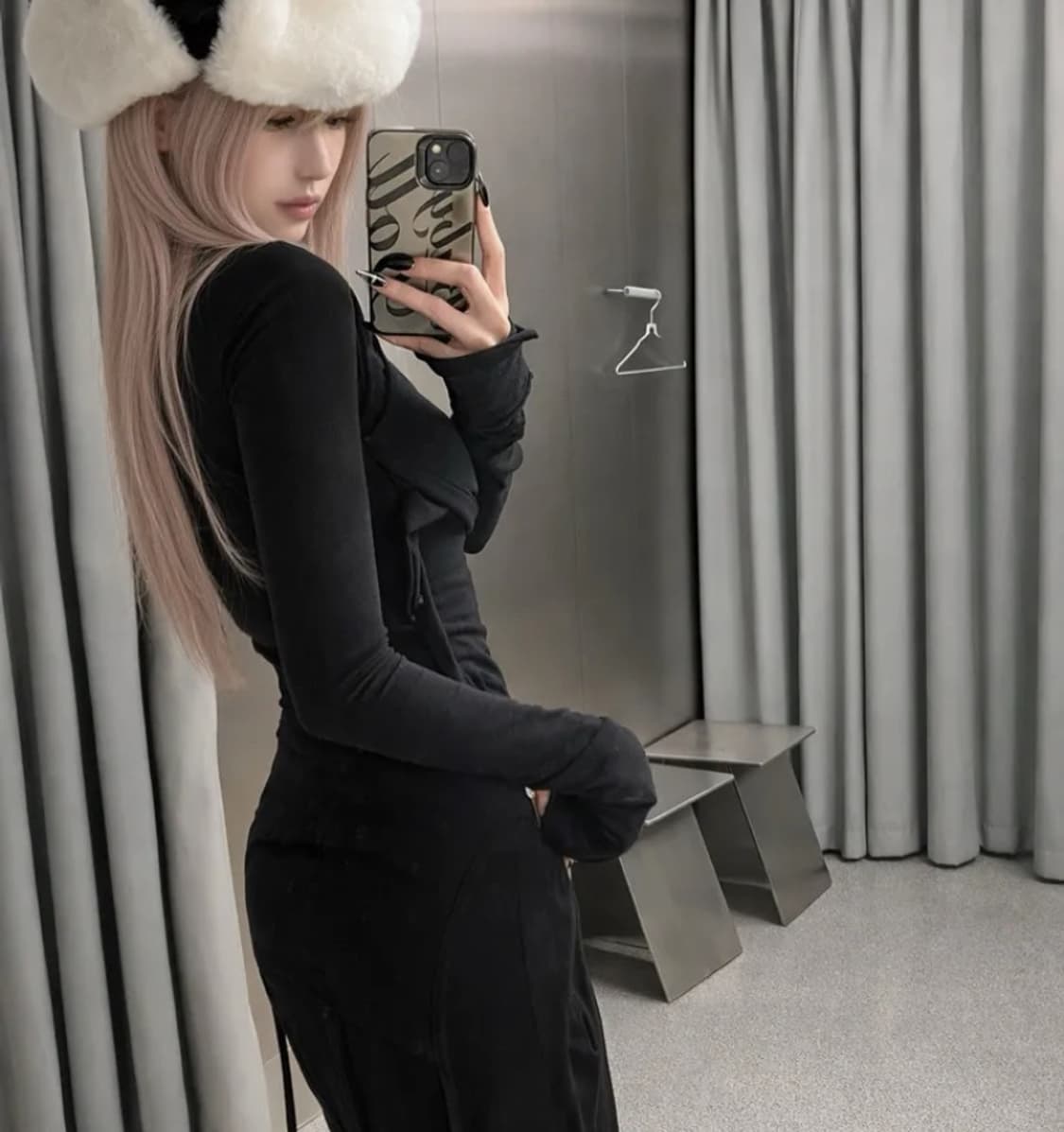 택 있는 새상품) 플레어업 레이어드 뷔스티에 롱 슬리브 블랙 상품이미지4