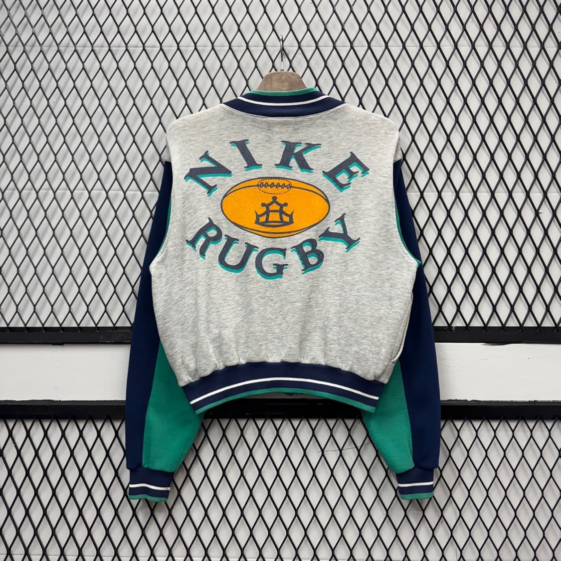 90s 나이키 바시티 후드 집업 럭비 클럽 빅로고 디테일 그레이 상품이미지1