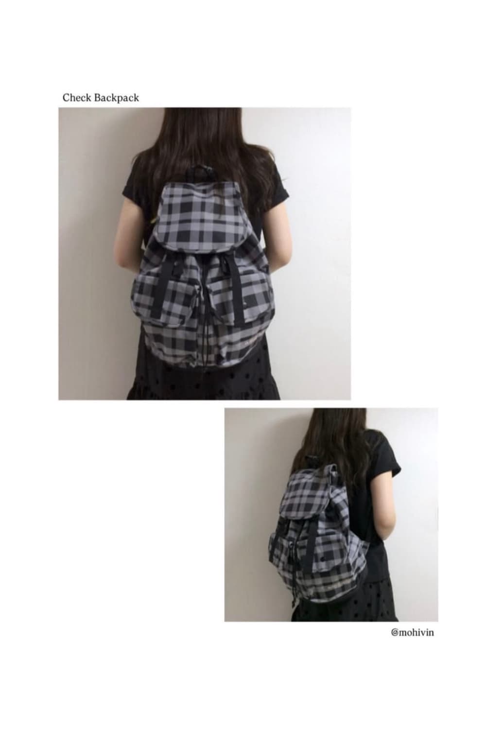 블랙 그레이 체크무늬 백팩 상품이미지1