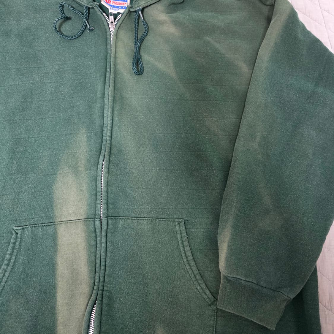 [XL] 00-90s 빈티지 헤인즈 페이드 트래쉬드 그린 후드집업 상품이미지4