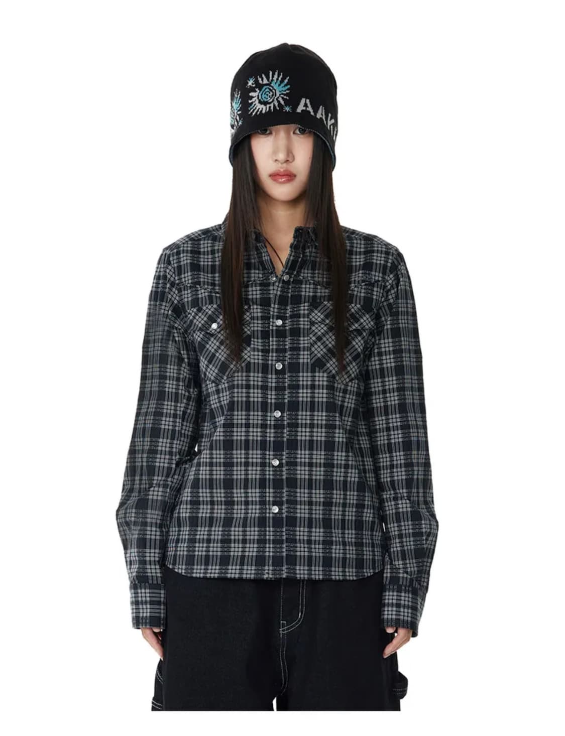 Western Check Shirts (Black) 상품이미지1