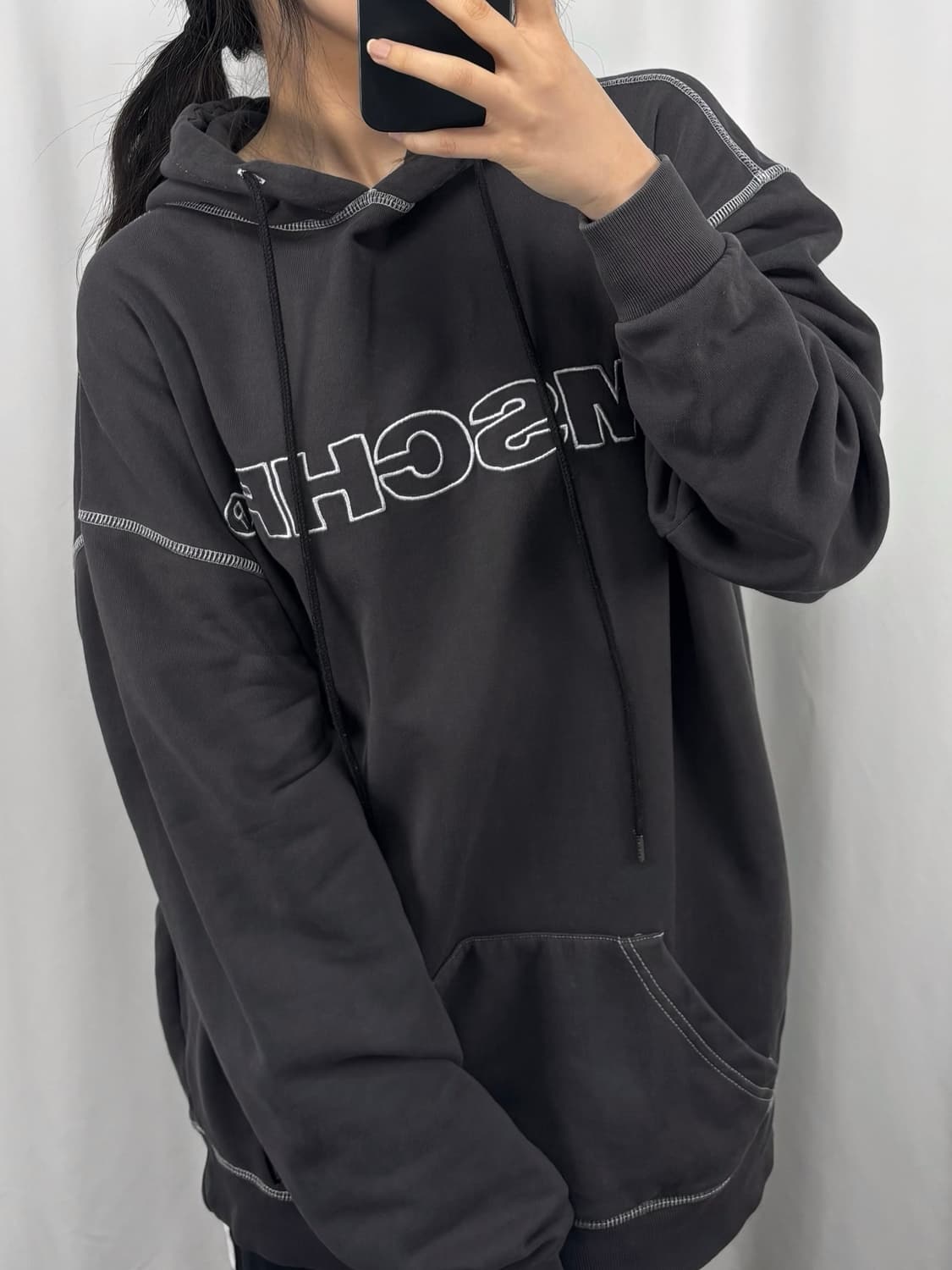 미스치프 워시드 차콜 후드티 상품이미지2