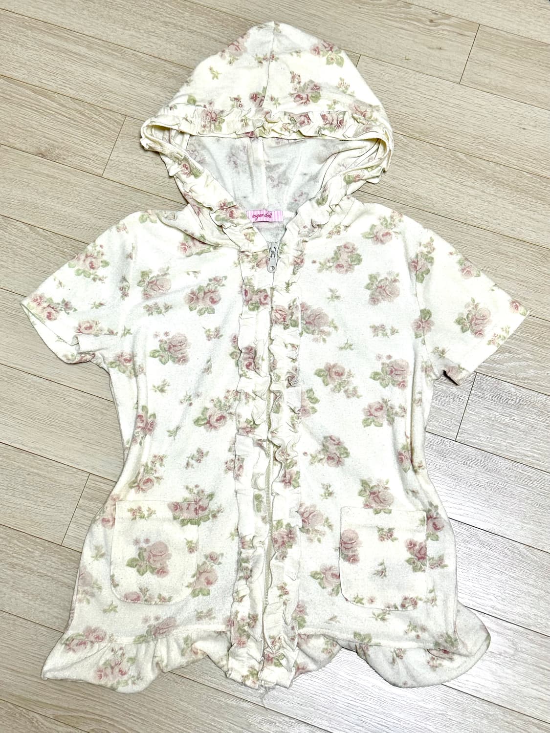 (Vintage) 플라워 레이스 반팔 후드집업 상품이미지1