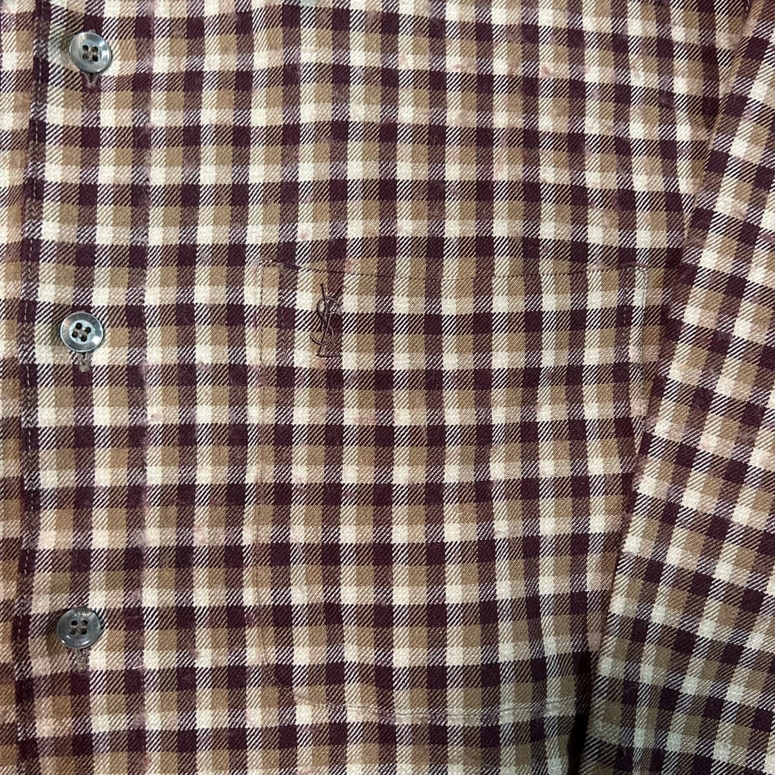 [L] 90s 입생로랑 뿌르 옴므 브라운 체크 셔츠 상품이미지3