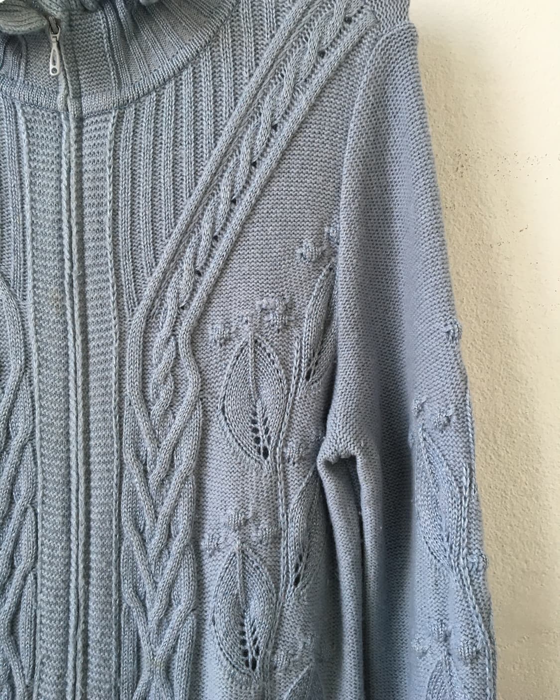 Cable pattern high neck knit zip up 상품이미지4