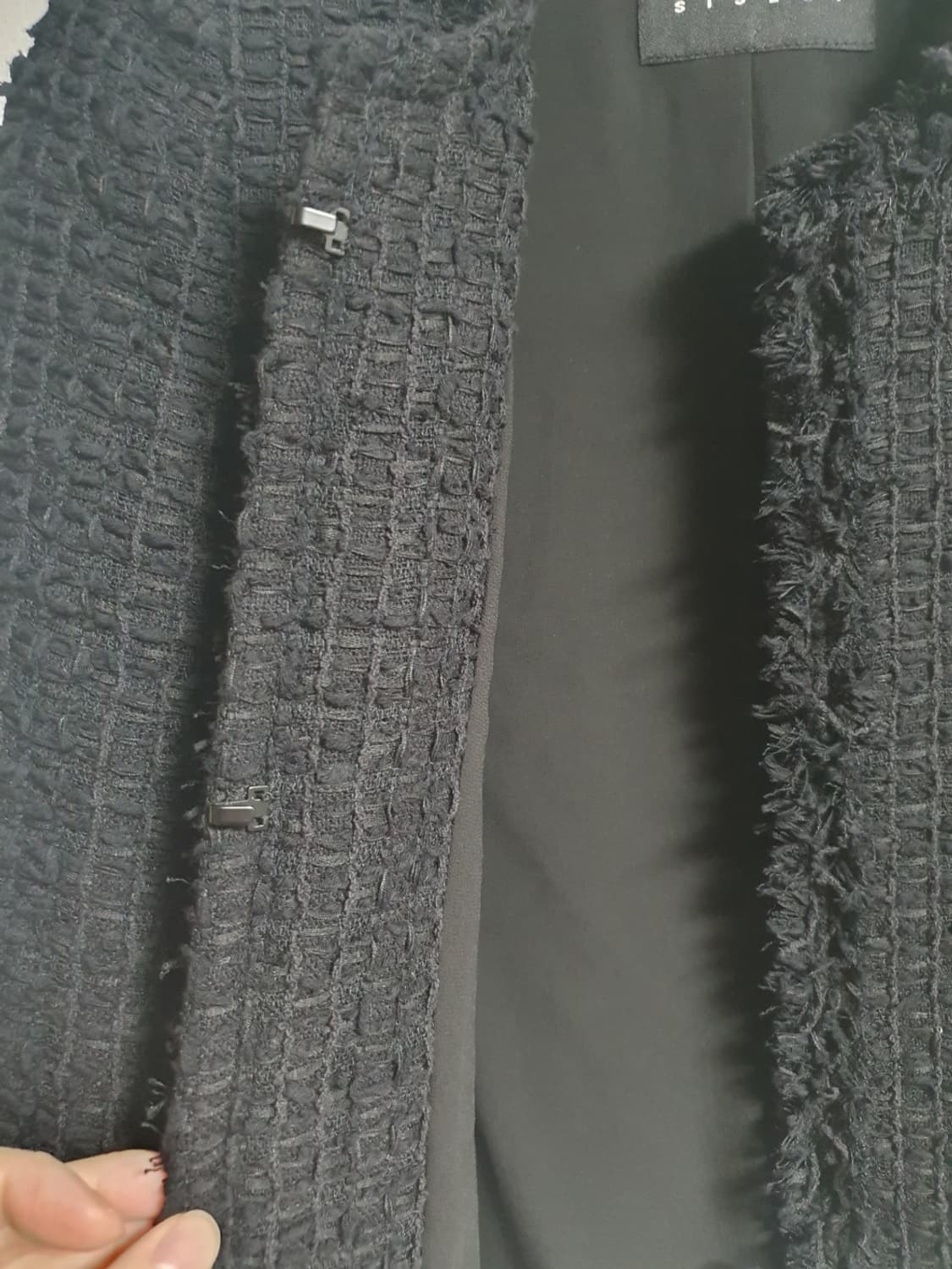 시슬리 블랙 노카라 트위드 자켓 55 S 상품이미지5