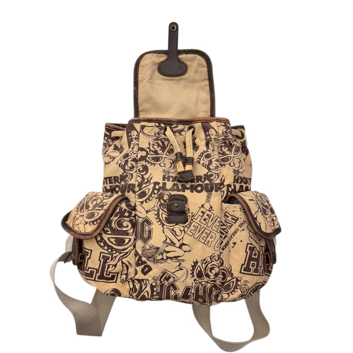 히스테릭글래머 캔버스 레더 미니 럭색 백팩 베이지 상품이미지4
