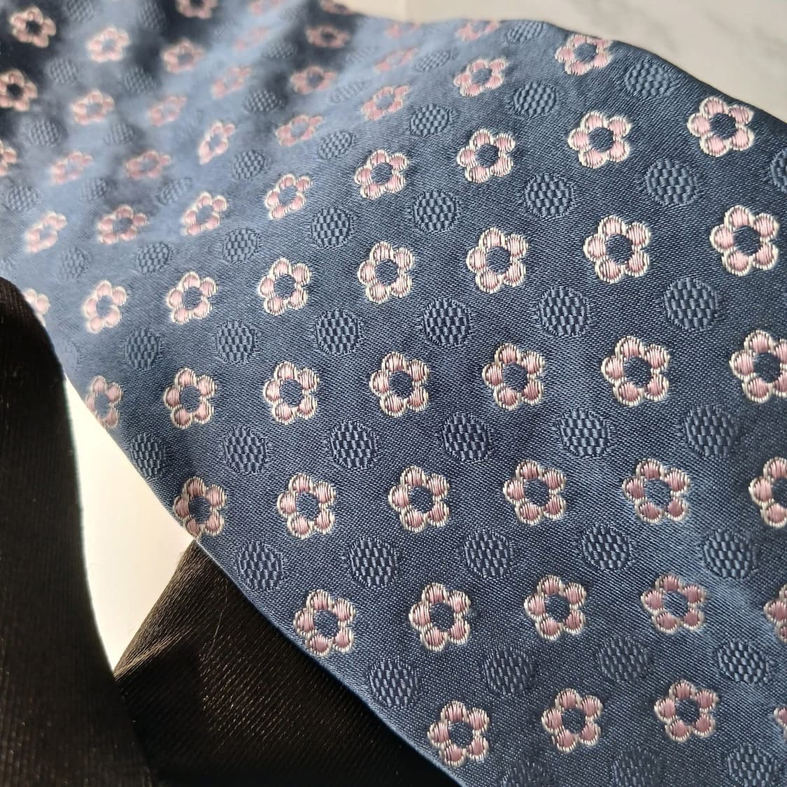 셀린느 실크 블루 플라워 자수 넥타이 9cm B등급 E908 상품이미지8