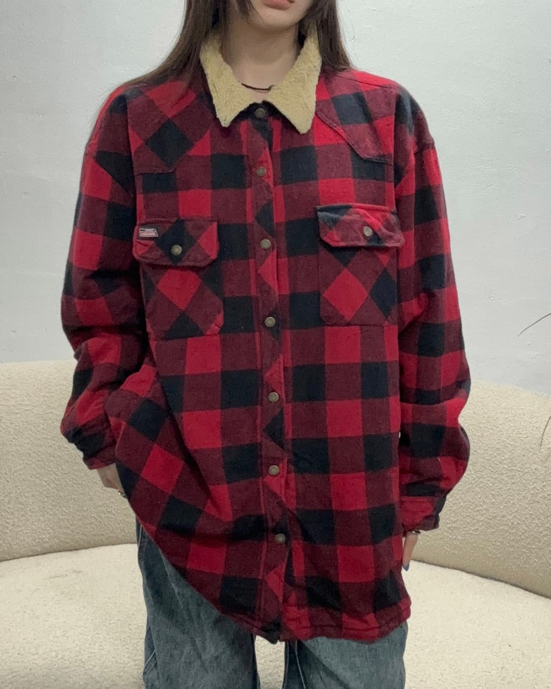 90s DICKIES 레드플란넬 양털트리밍 워크자켓 상품이미지1