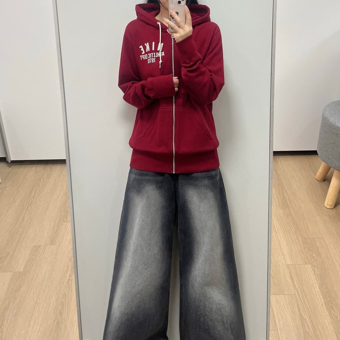 나이키 애슬레틱 로고 버건디 후드집업 상품이미지1