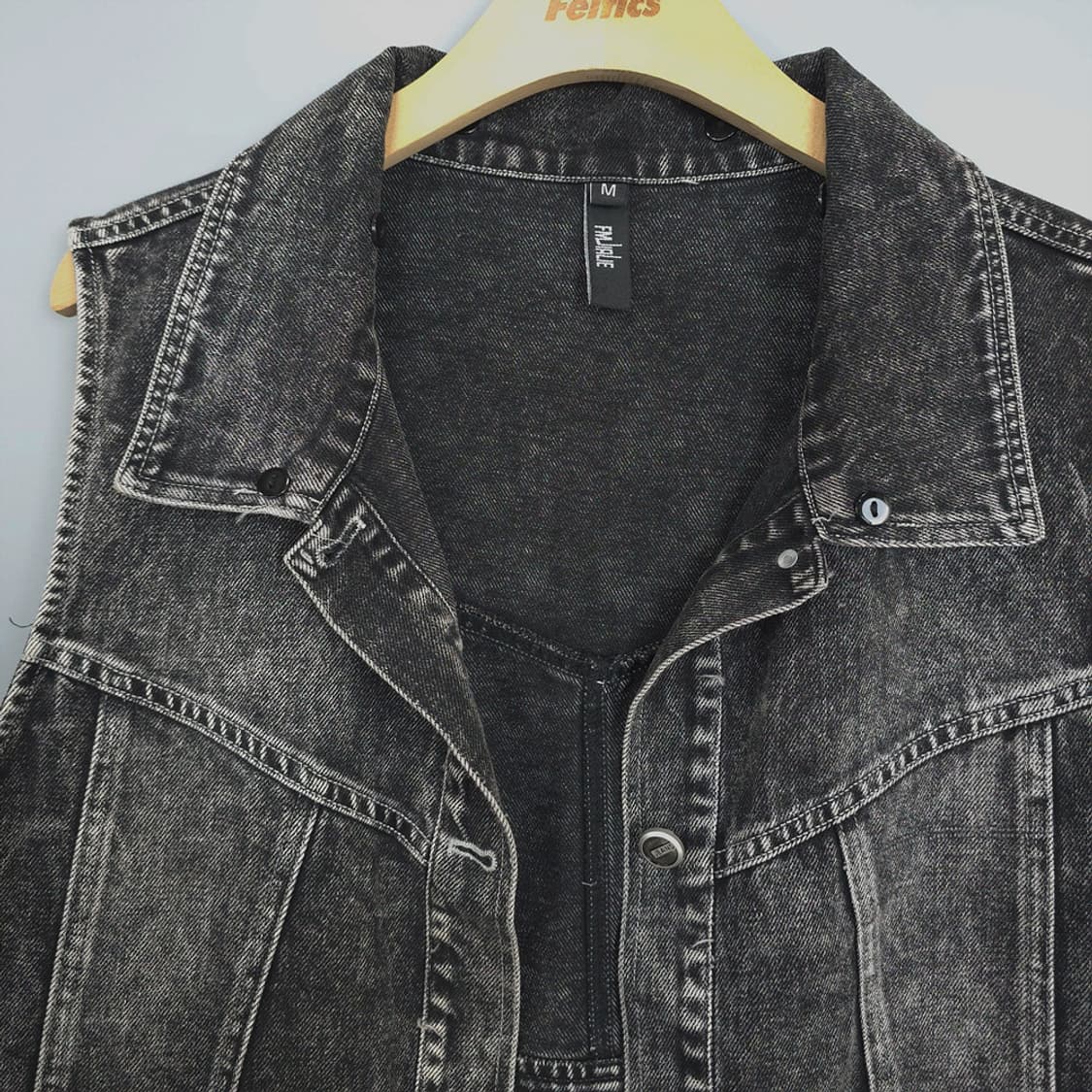 FMJIALIE 워싱 데님 카고 베스트 블랙 M 상품이미지2