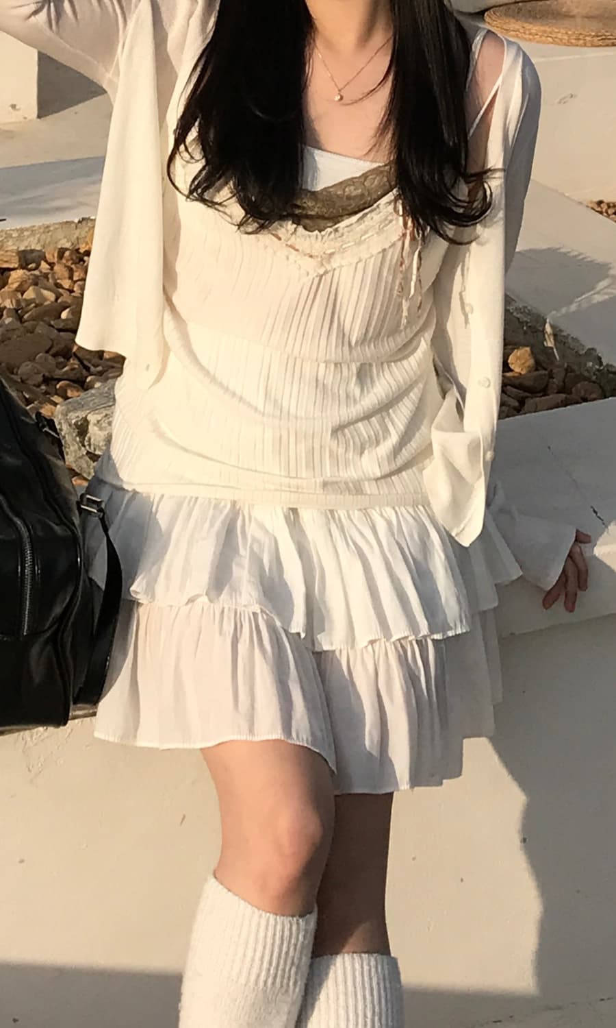 빈티지 모리걸 하구미 페어리 레이스 골지 리본 나시 상품이미지2