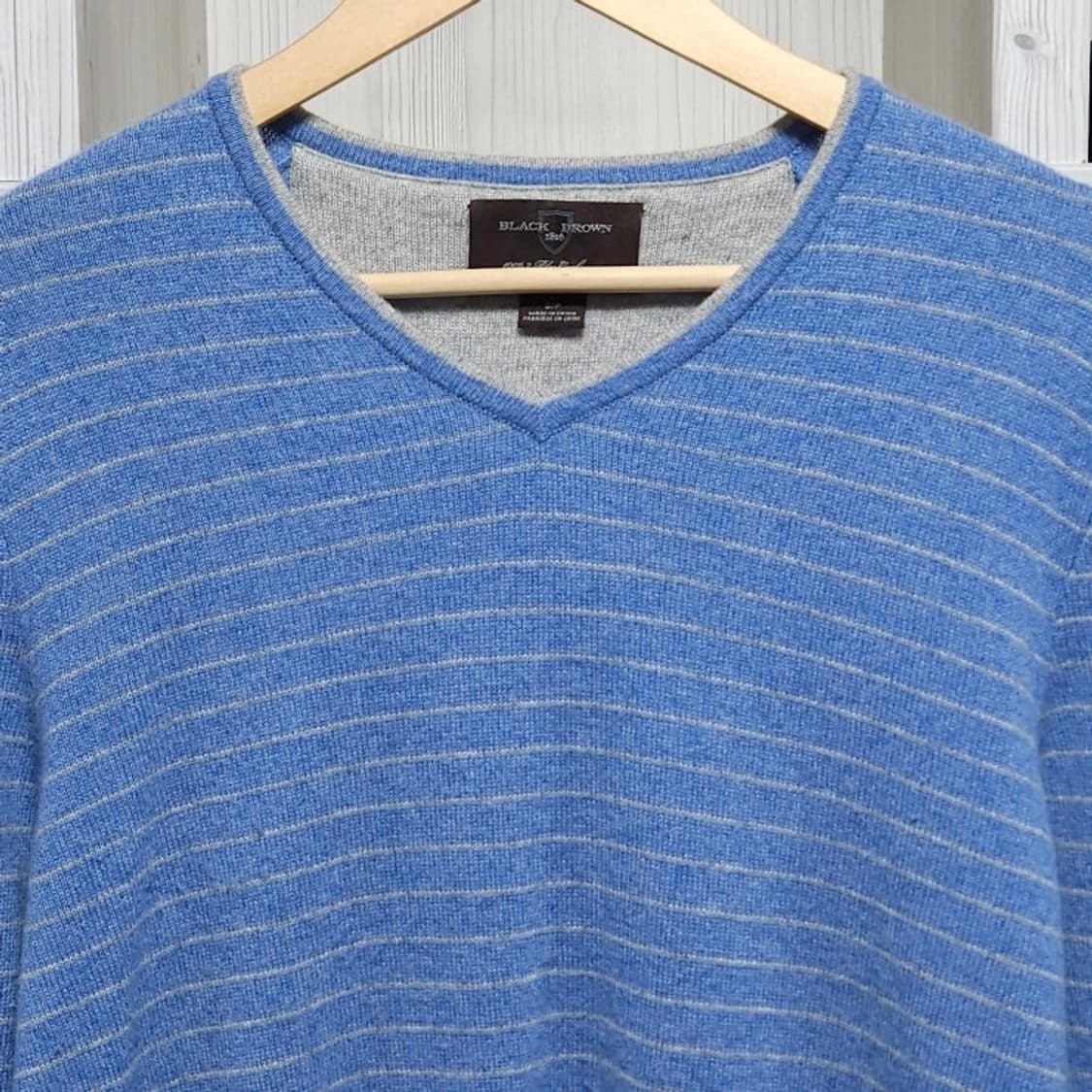 100 Black Brown 블랙브라운 캐시미어 브이넥 니트 블루 상품이미지2