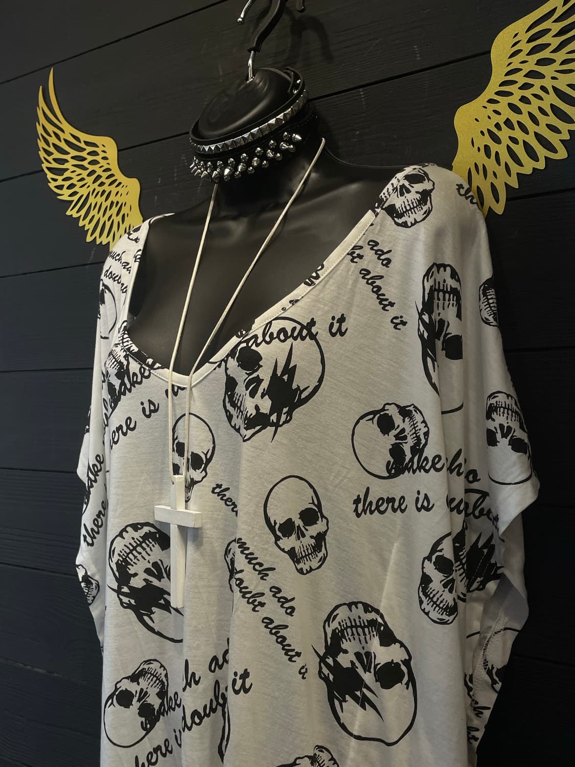 DIALLE LAISEN 펑크 스컬 해골 패턴 루즈핏 반팔탑 상품이미지3