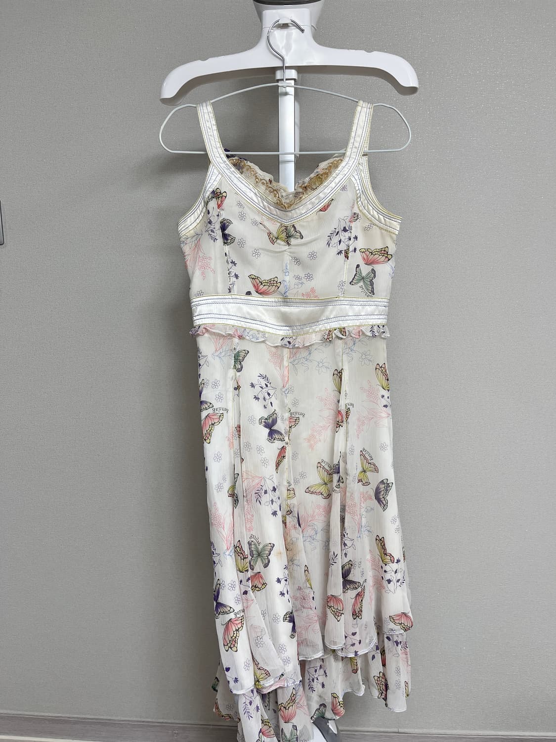 나비 레이스 화이트 쉬폰 원피스 민소매 페어리계 상품이미지1