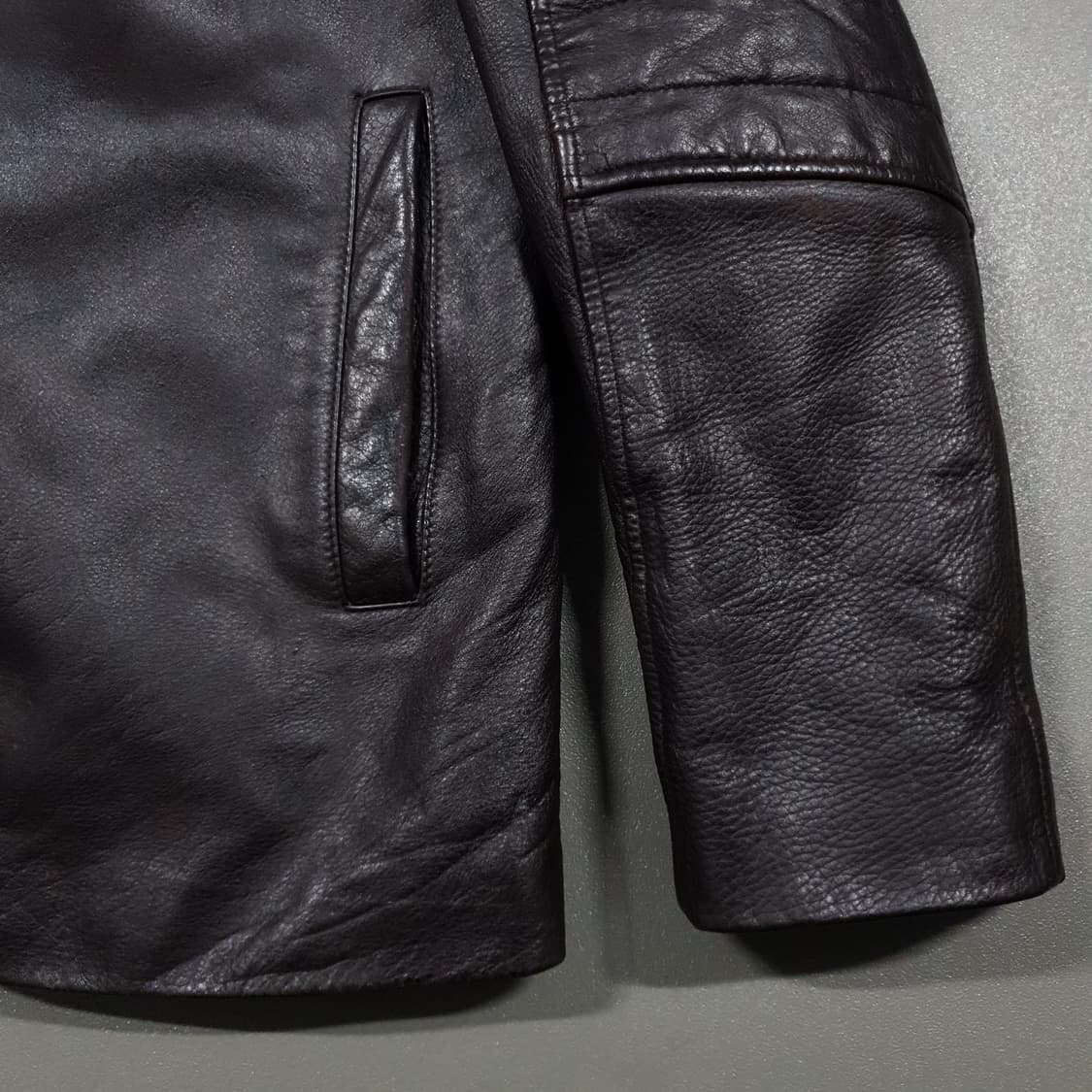 실측 M) 빈티지 양가죽 램스킨 엘보 디테일 레더 후드 자켓 브라운 상품이미지4