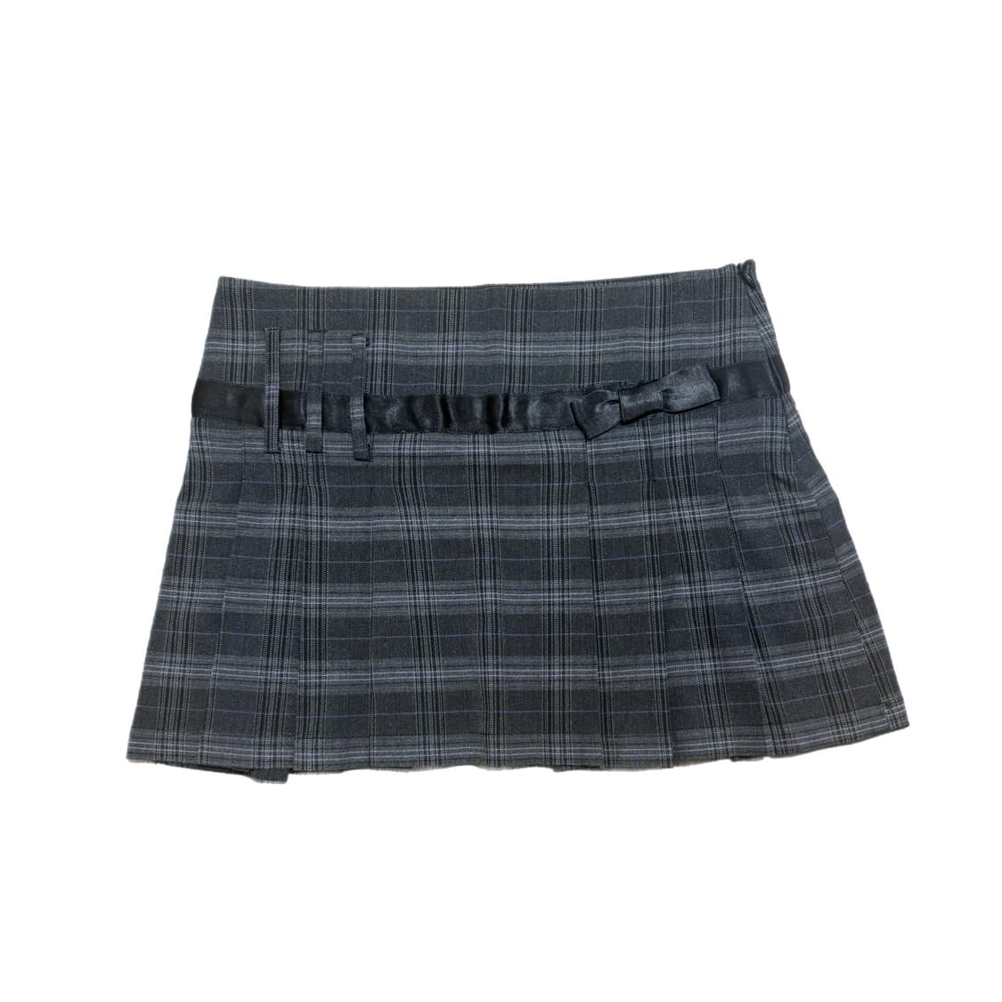 2000’s 모더인 로우라이즈 체크 플리츠 미니 스커트 새틴 리본 디테일 상품이미지1