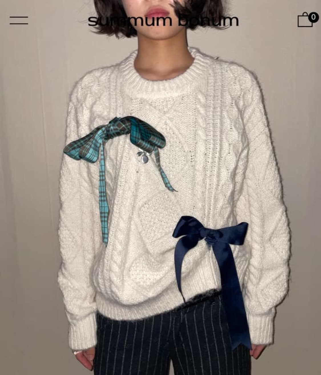 써멈보넘 리본 니트 아이보리 상품이미지1
