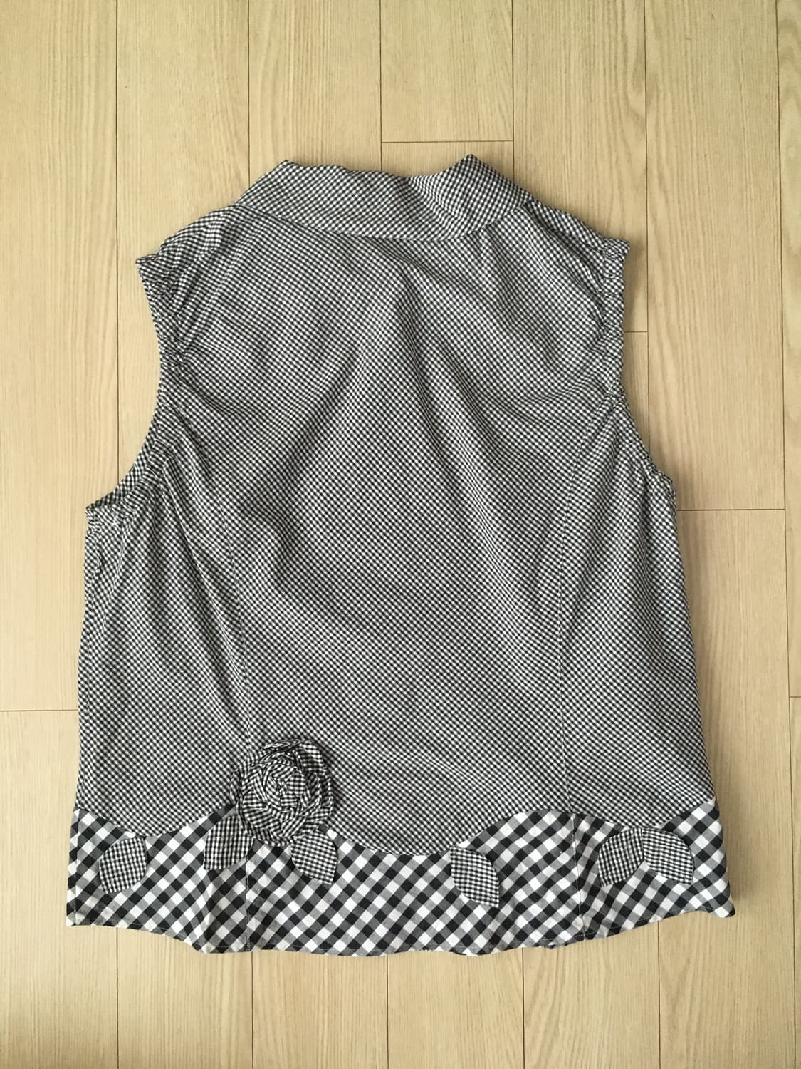 빈티지 꽃 체크 민소매 블라우스 베스트 상품이미지4