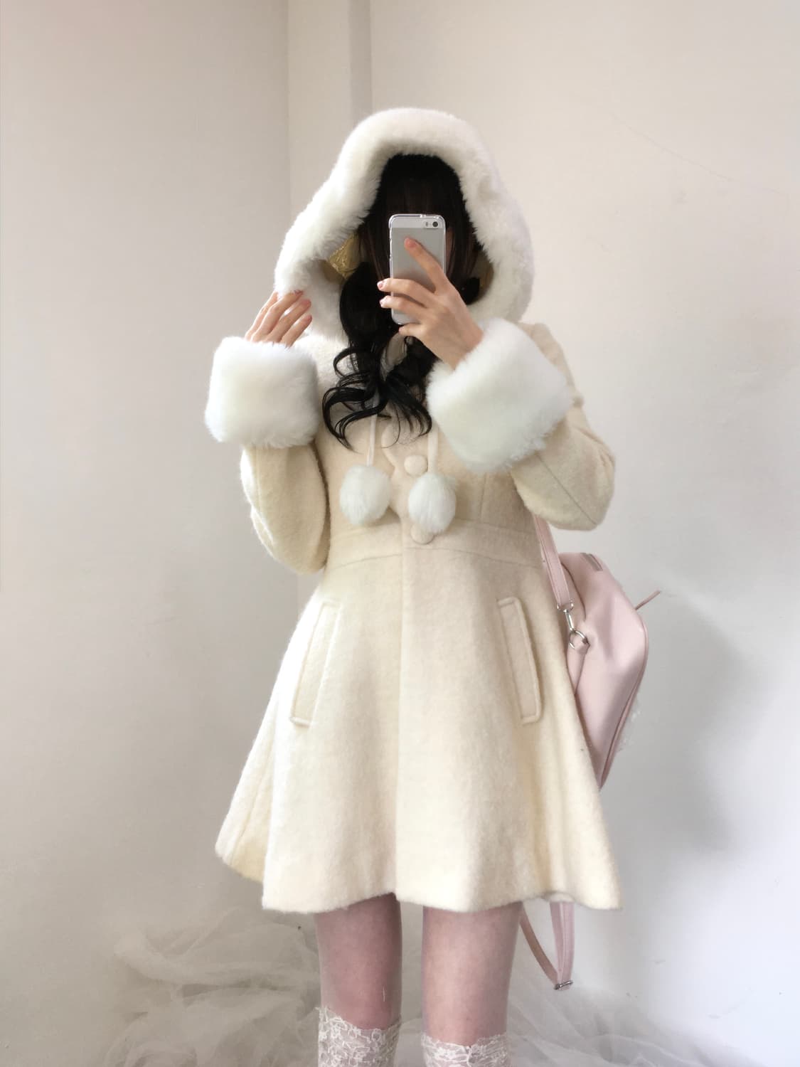 리즈리사 양산형 달천 후드 폼폼이 원피스코트 헤이세이 라떼갸루 핀터레스트 상품이미지2