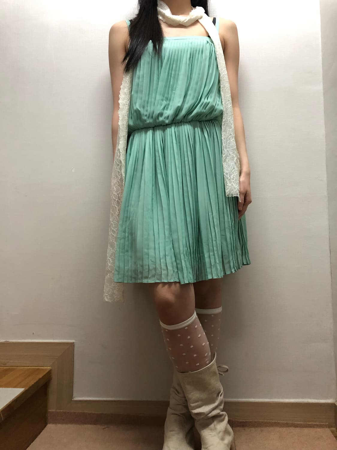 빈티지 민트 플리츠 원피스 상품이미지7