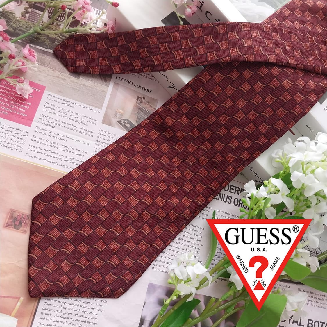 게스 실크 브라운 패턴 넥타이 10.1cm A+등급 K2284
 상품이미지10