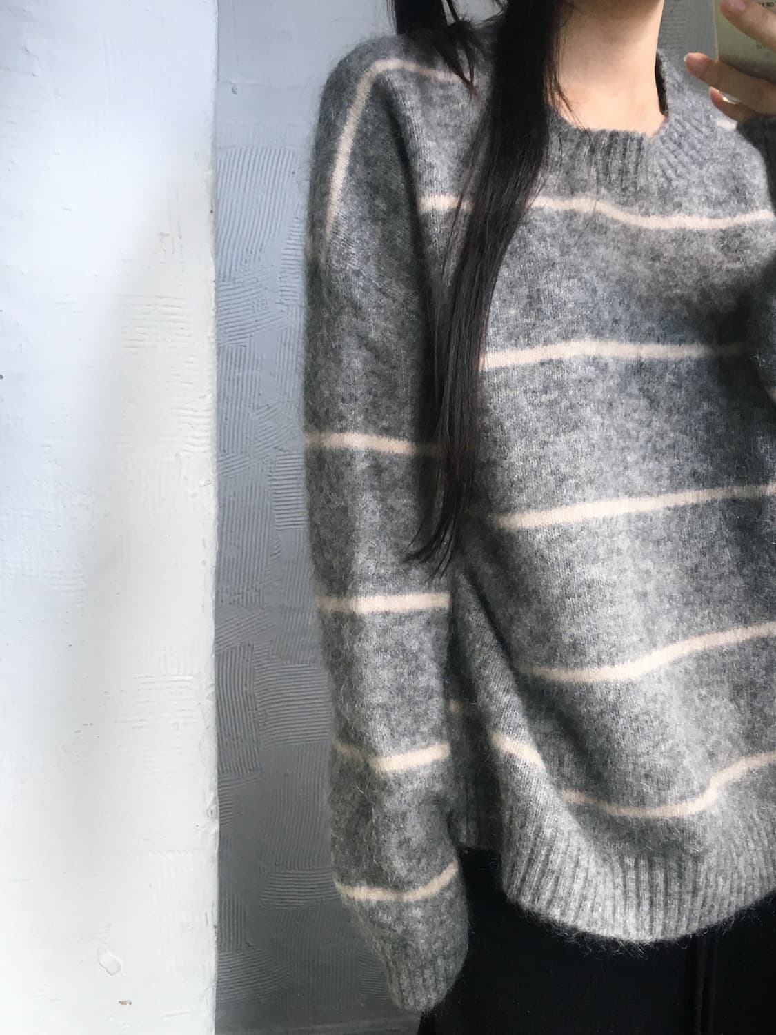 Acne Studios 아크네스튜디오 울 모헤어 스트라이프 그레이 크루넥 상품이미지2