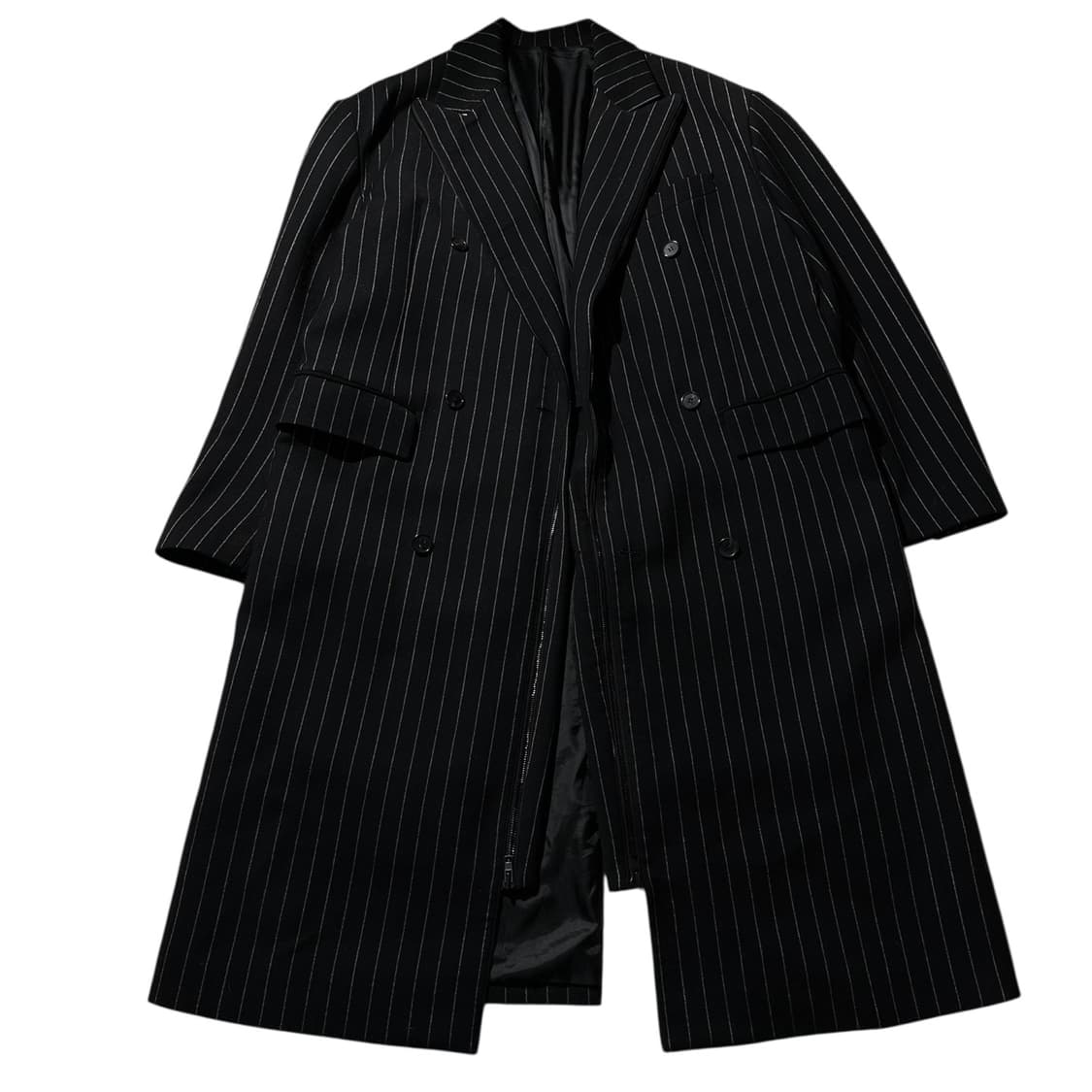 준지 핀 스트라이프 유틸리티 라이너 더블 브레스티드 롱코트 상품이미지4